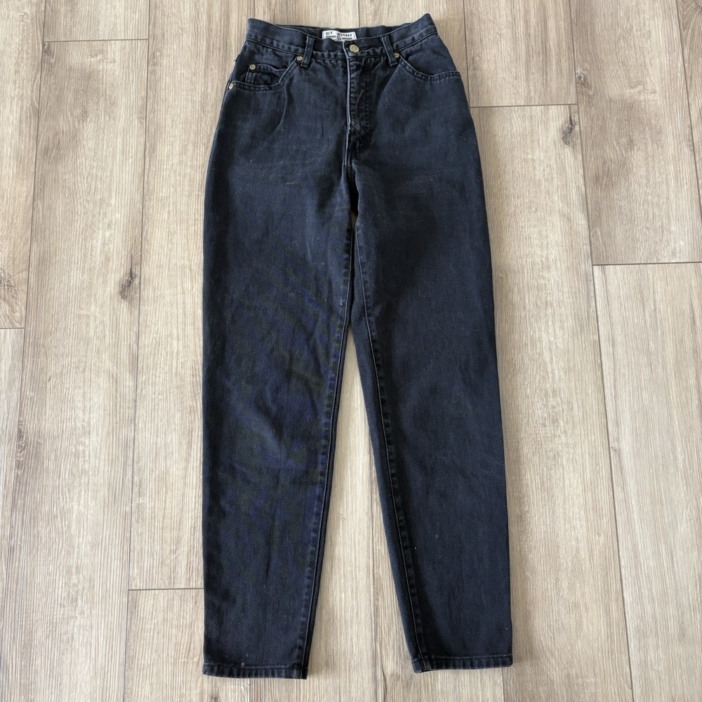 St. John Signature Straight Leg High Rise Denim Jeans Black Sz 6 Made In USA